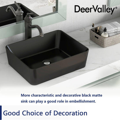 DeerValley DV-2V031 15" x 19" x 6" Black Rectangular Ceramic Vessel Sink