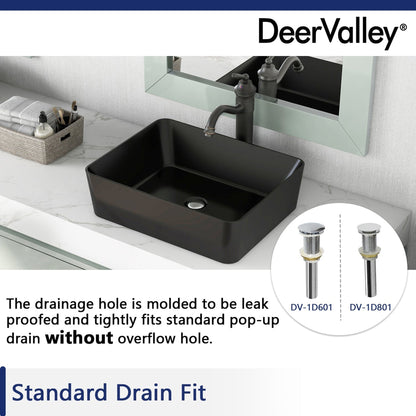 DeerValley DV-2V031 15" x 19" x 6" Black Rectangular Ceramic Vessel Sink