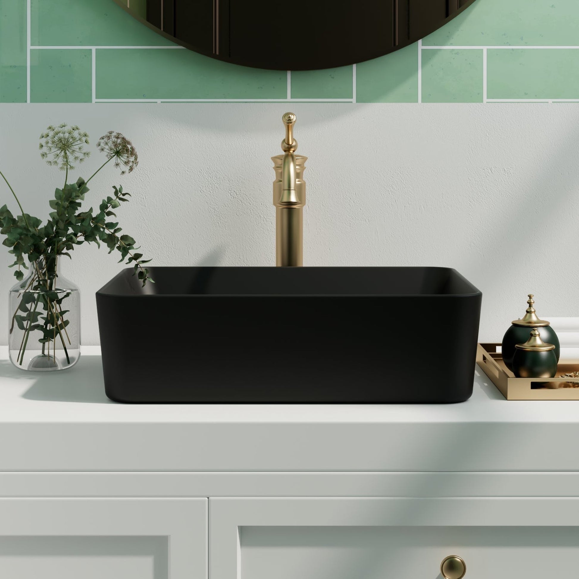 DeerValley DV-2V031 15" x 19" x 6" Black Rectangular Ceramic Vessel Sink