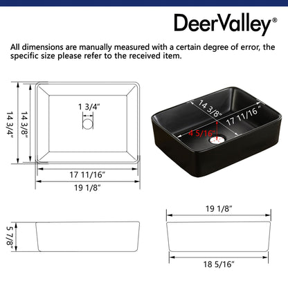 DeerValley DV-2V031 15" x 19" x 6" Black Rectangular Ceramic Vessel Sink