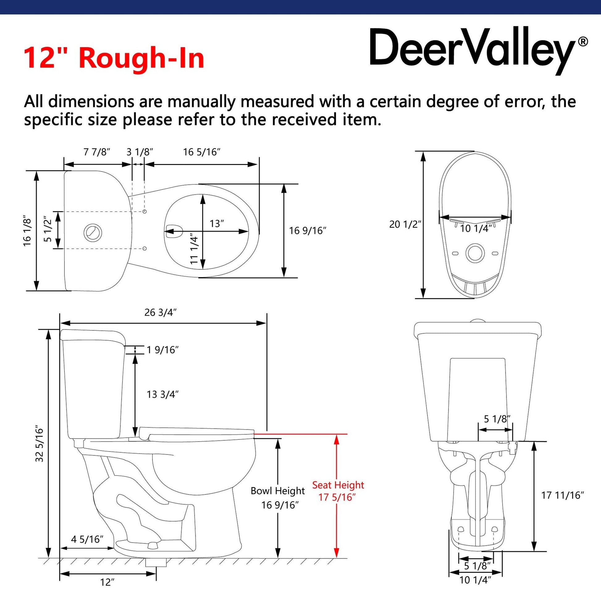 DeerValley Dynasty 15" x 32" 12" Rough-in Dual-Flush Round White Two-Piece Toilet With Soft Closing Seat