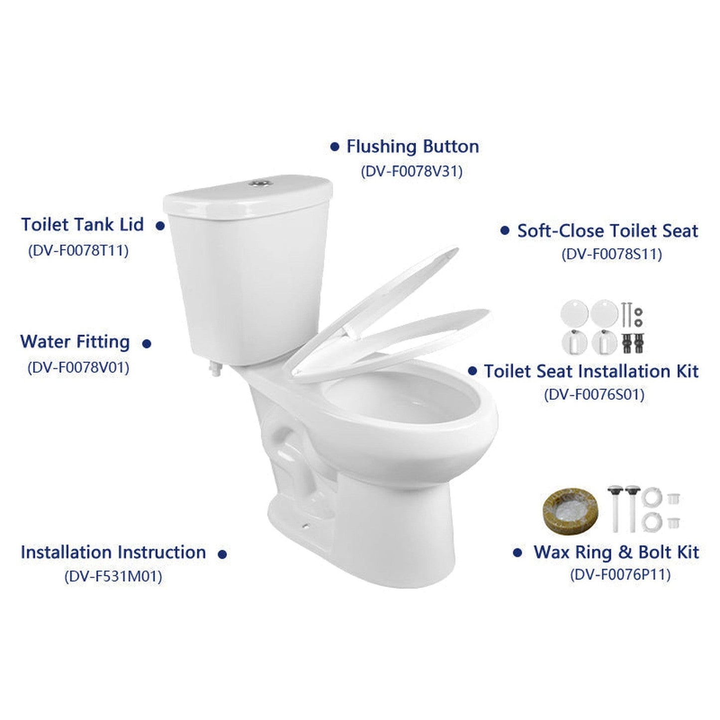 DeerValley Dynasty 15" x 32" 12" Rough-in Dual-Flush Round White Two-Piece Toilet With Soft Closing Seat