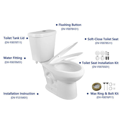 DeerValley Dynasty 15" x 32" 12" Rough-in Dual-Flush Round White Two-Piece Toilet With Soft Closing Seat