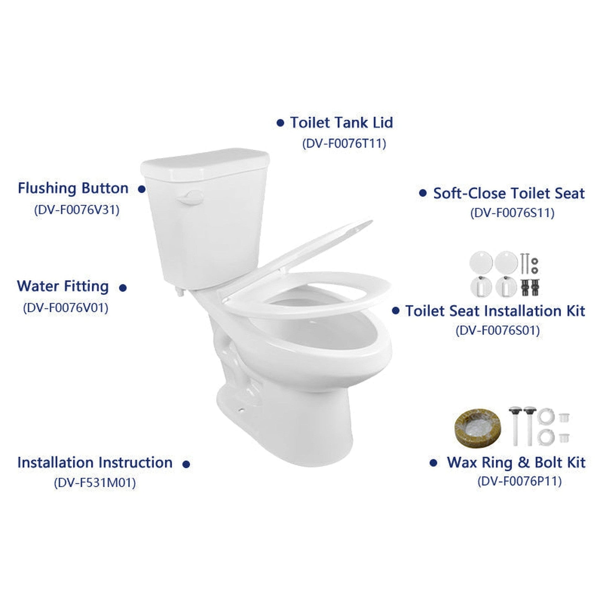 DeerValley Dynasty 16" x 31" 12" Rough-in Single-Flush Elongated White Two-Piece Toilet With Soft Closing Seat