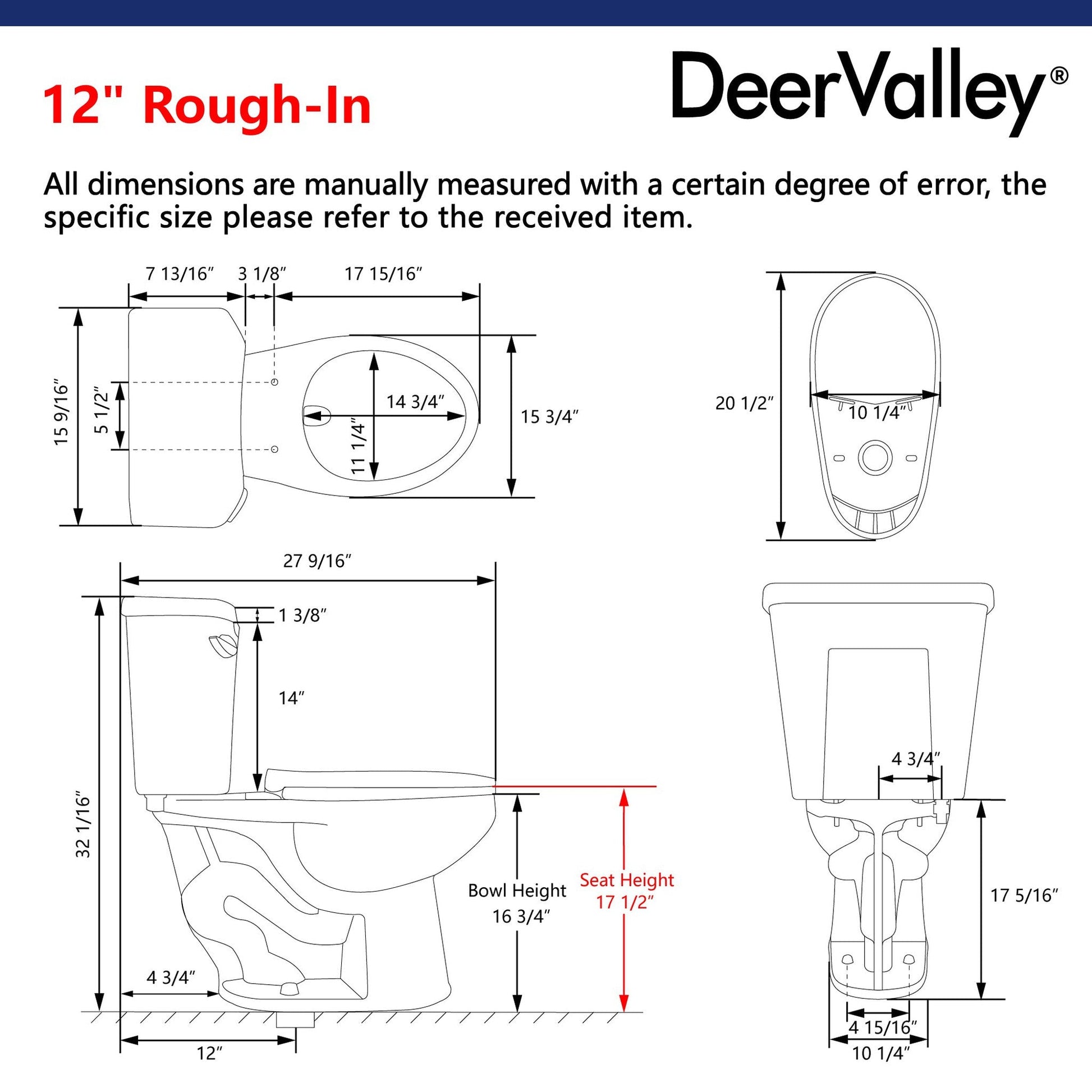 DeerValley Dynasty 16" x 31" 12" Rough-in Single-Flush Elongated White Two-Piece Toilet With Soft Closing Seat