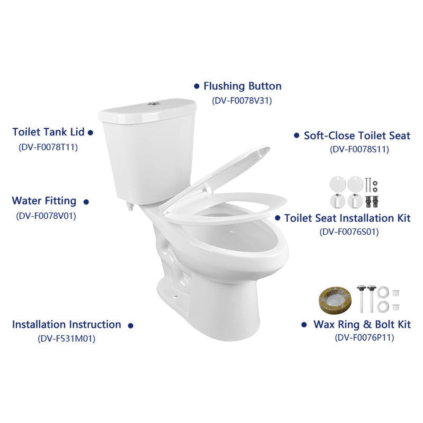 DeerValley Dynasty 16" x 32" 12" Rough-in Dual-Flush Elongated White Two-Piece Toilet With Soft Closing Seat