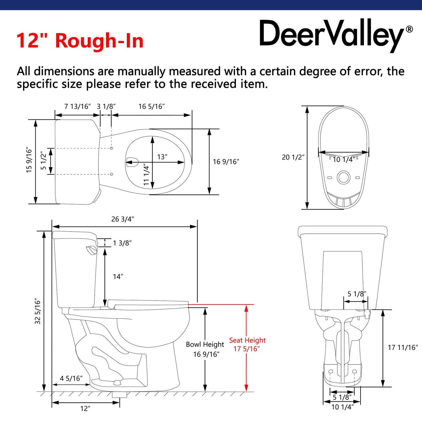 DeerValley Dynasty 16" x 32" 12" Rough-in Single-Flush Round White Two-Piece Toilet With Soft Closing Seat