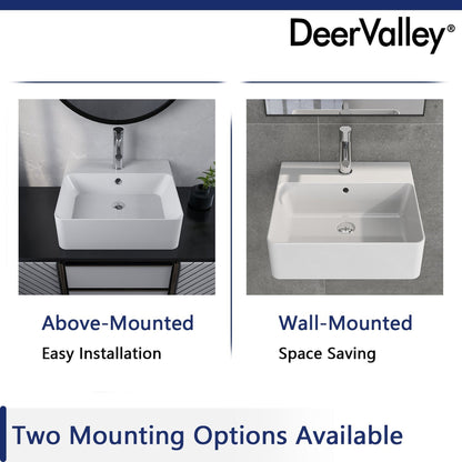 DeerValley Dynasty 18" Rectangular White Vessel Bathroom Sink With Overflow Hole