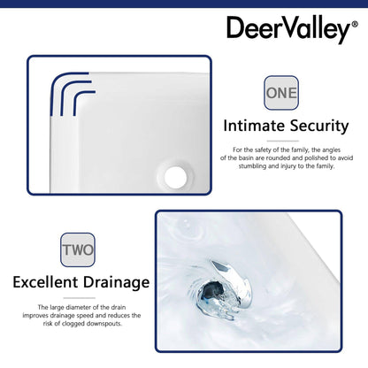 DeerValley Dynasty 18" Rectangular White Vessel Bathroom Sink With Overflow Hole