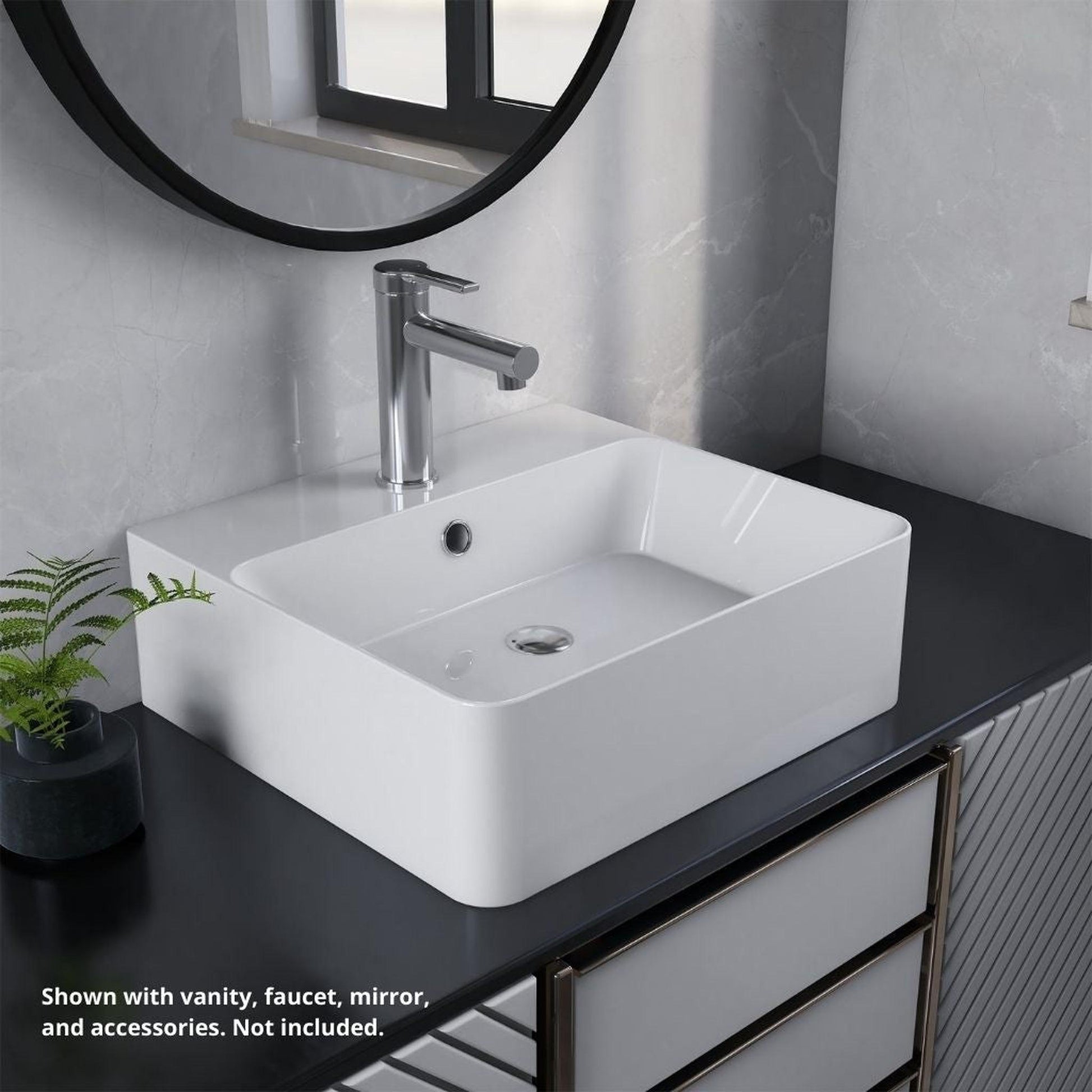 DeerValley Dynasty 18" Rectangular White Vessel Bathroom Sink With Overflow Hole