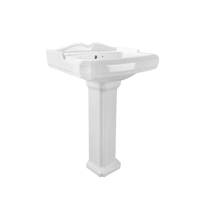 DeerValley Dynasty 23" x 19" Rectangular White Pedestal Bathroom Sink With Three Faucet Holes and Overflow Hole