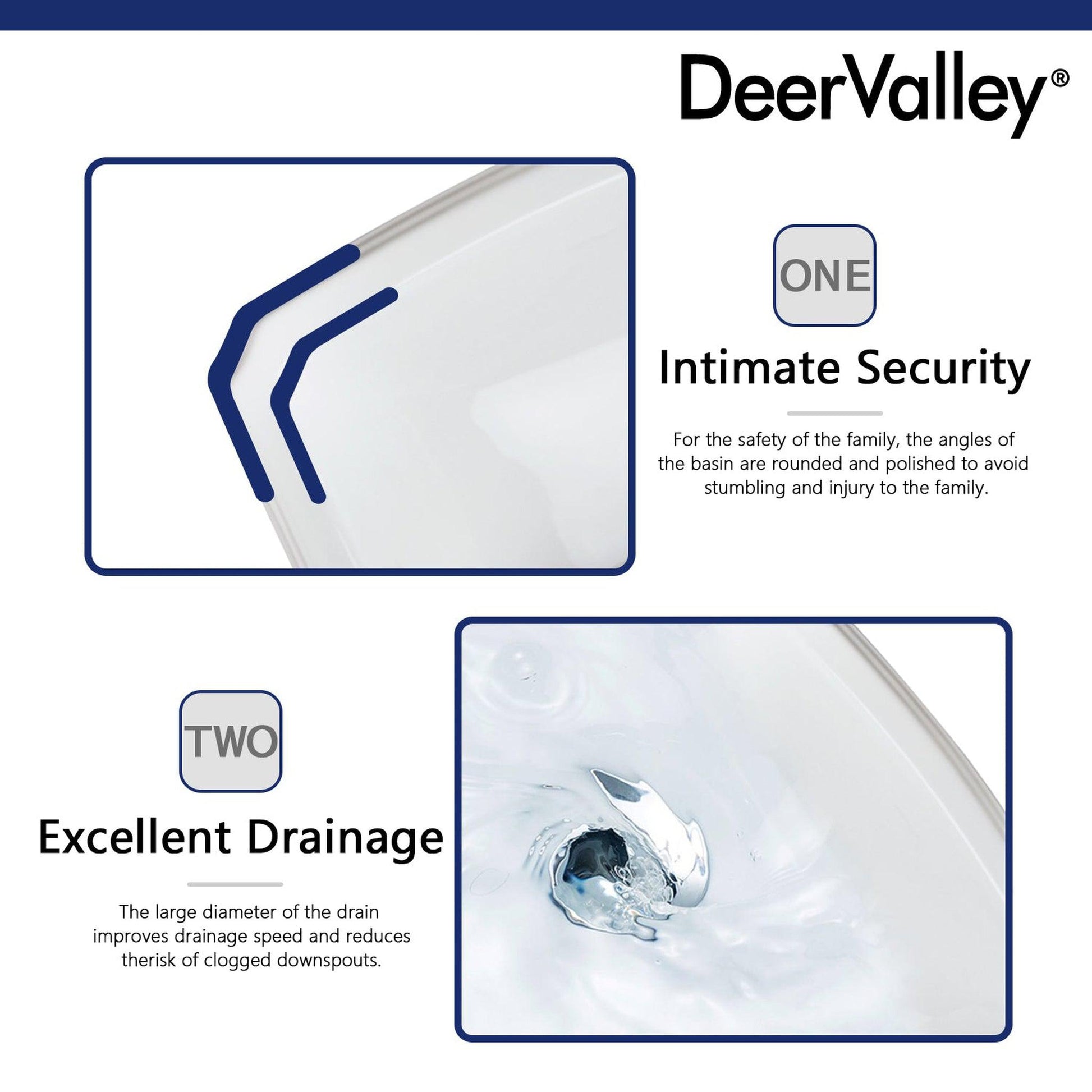 DeerValley Dynasty 23" x 19" Rectangular White Pedestal Bathroom Sink With Three Faucet Holes and Overflow Hole