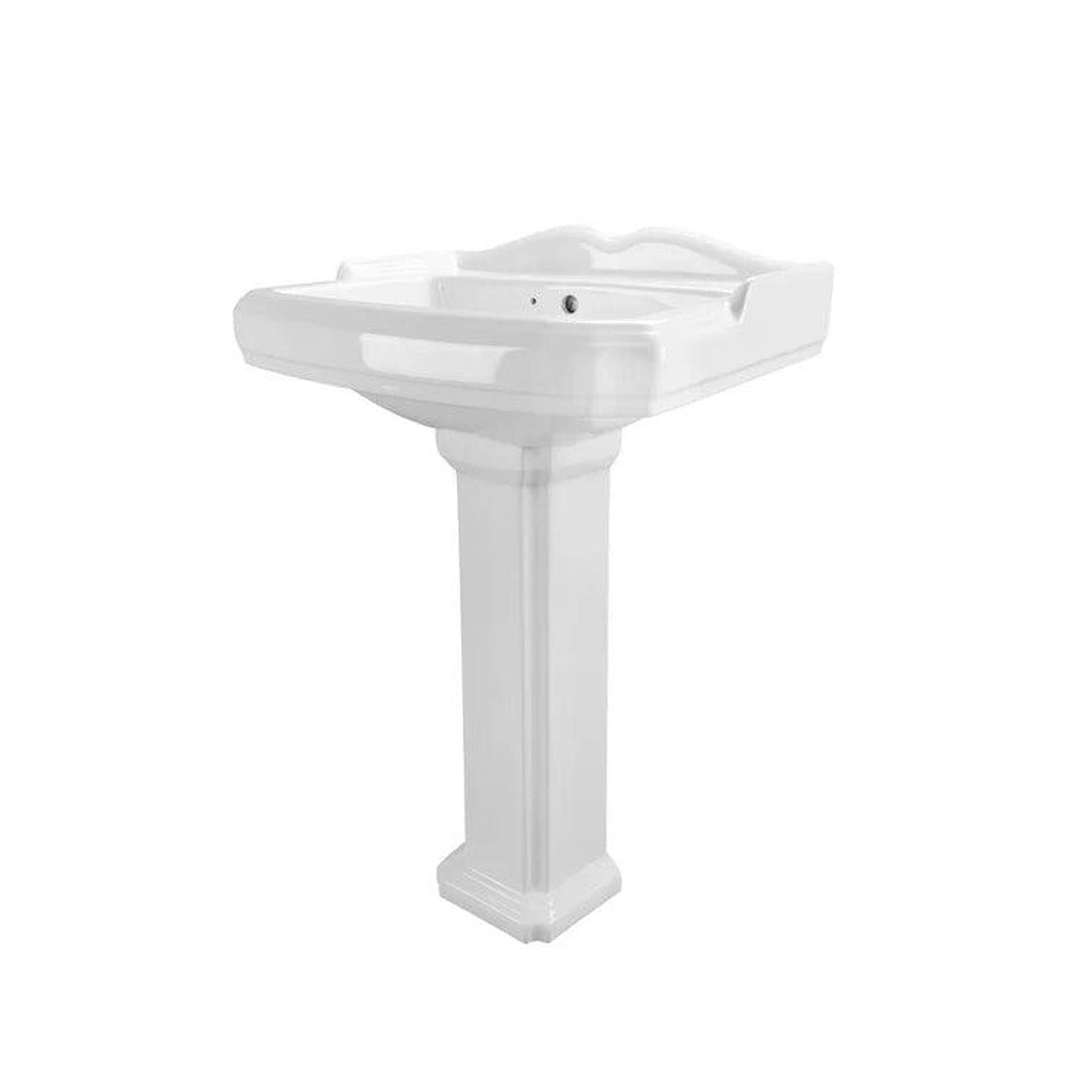 DeerValley Dynasty 23" x 19" Rectangular White Pedestal Bathroom Sink With Three Faucet Holes and Overflow Hole