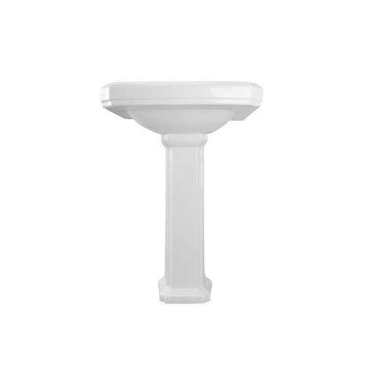 DeerValley Dynasty 23" x 19" Rectangular White Pedestal Bathroom Sink With Three Faucet Holes and Overflow Hole