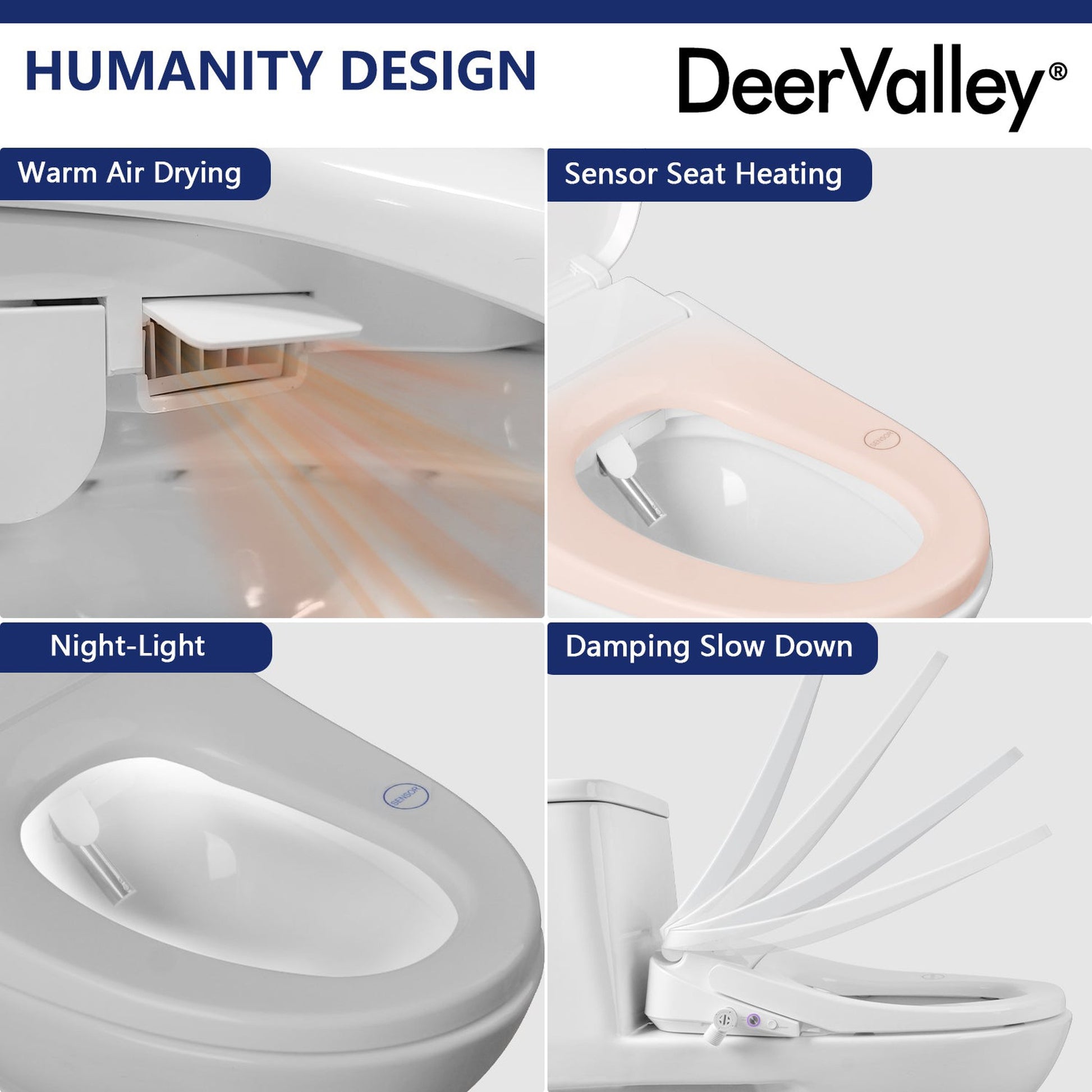 DeerValley Elongated White Bidet Toilet Seat With Wireless Remote