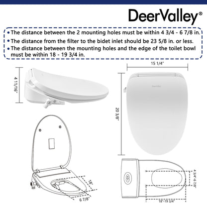 DeerValley Elongated White Bidet Toilet Seat With Wireless Remote