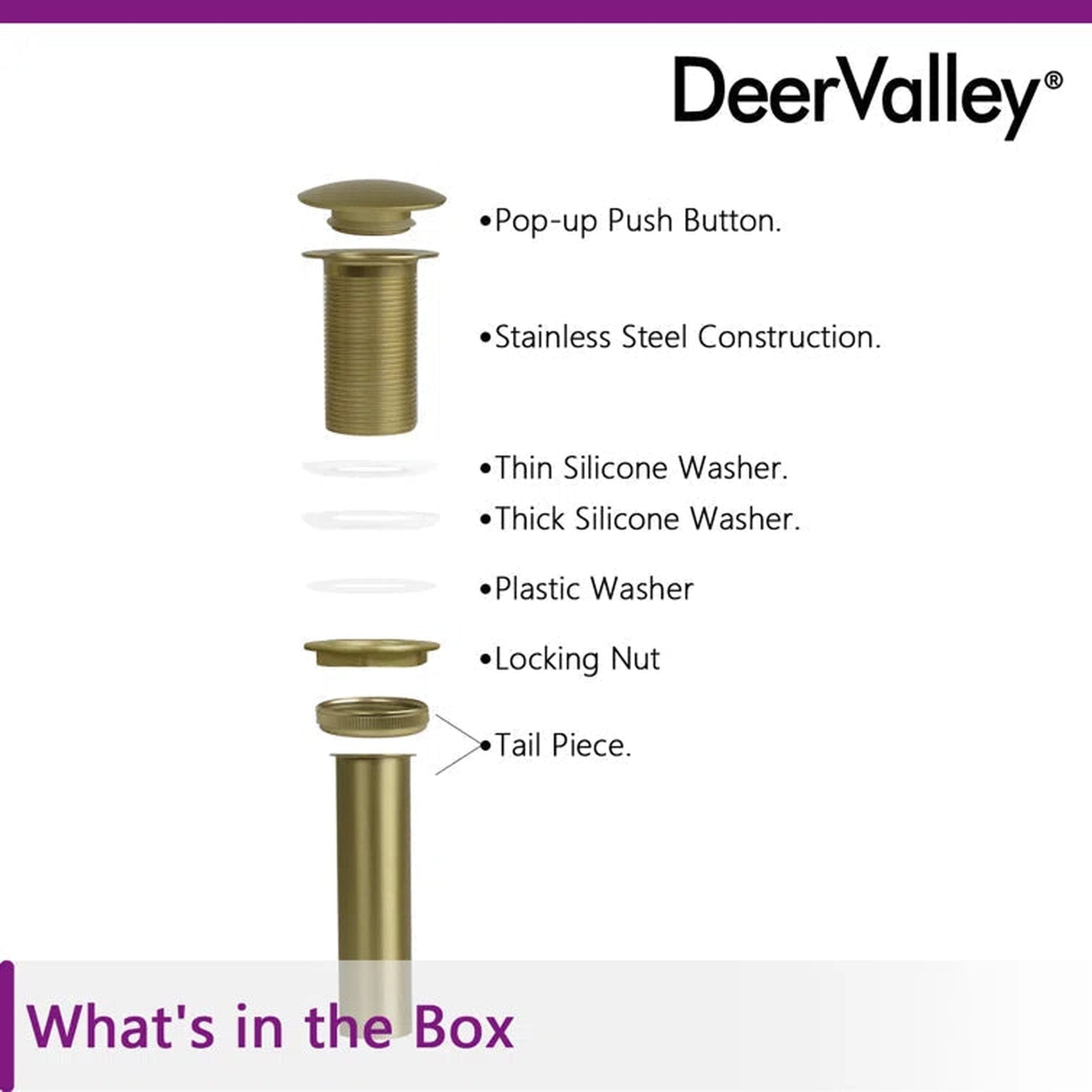 DeerValley Gold Pop-Up Bathroom Sink Drain