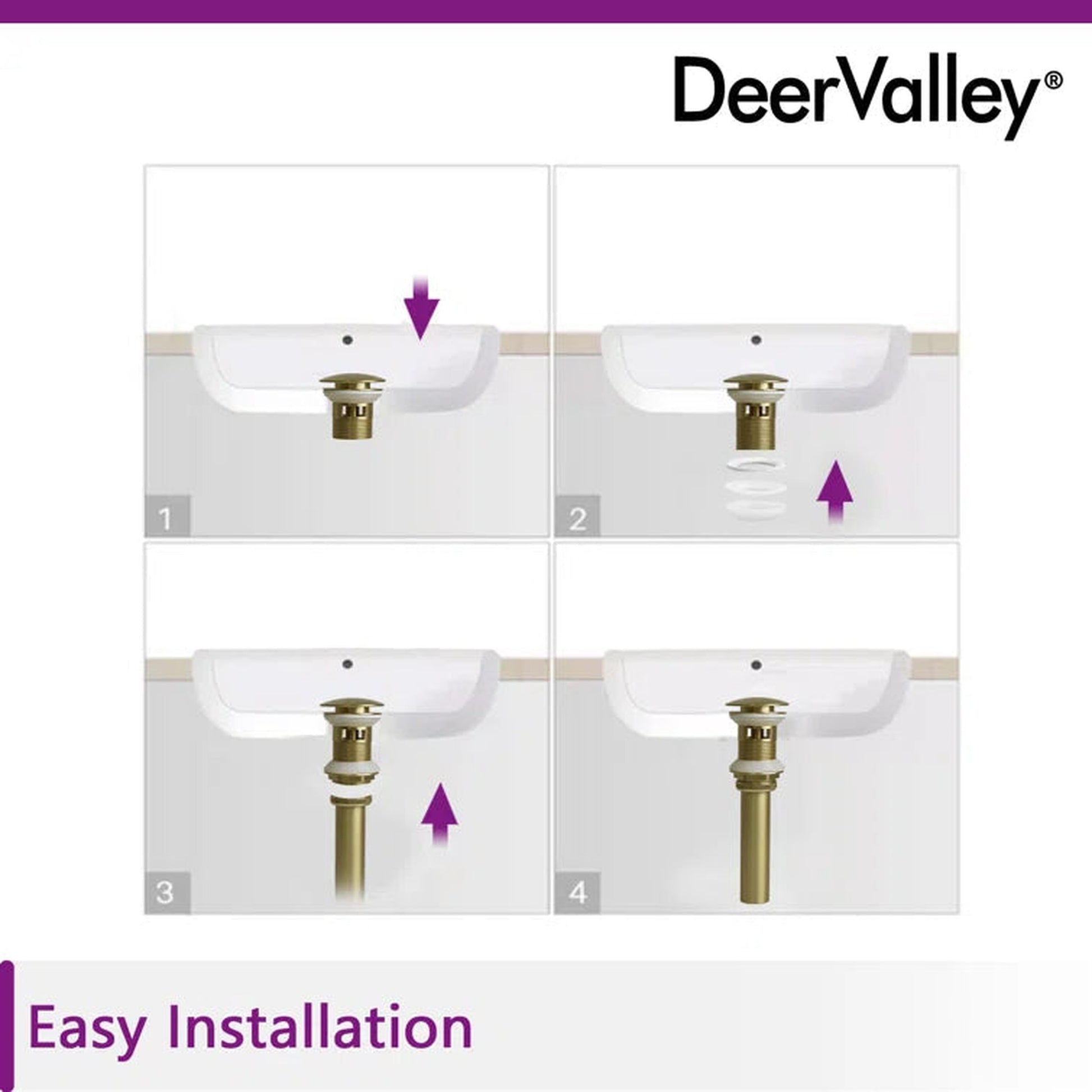 DeerValley Gold Pop-Up Bathroom Sink Drain With Overflow
