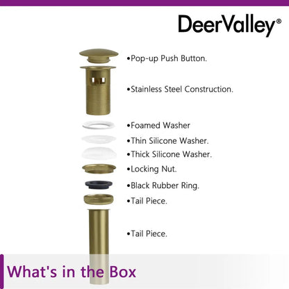 DeerValley Gold Pop-Up Bathroom Sink Drain With Overflow