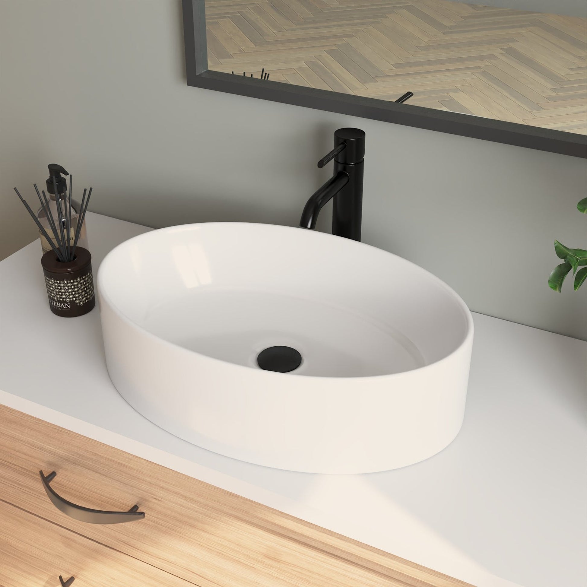 DeerValley Horizon 14" Oval White Vessel Bathroom Sink