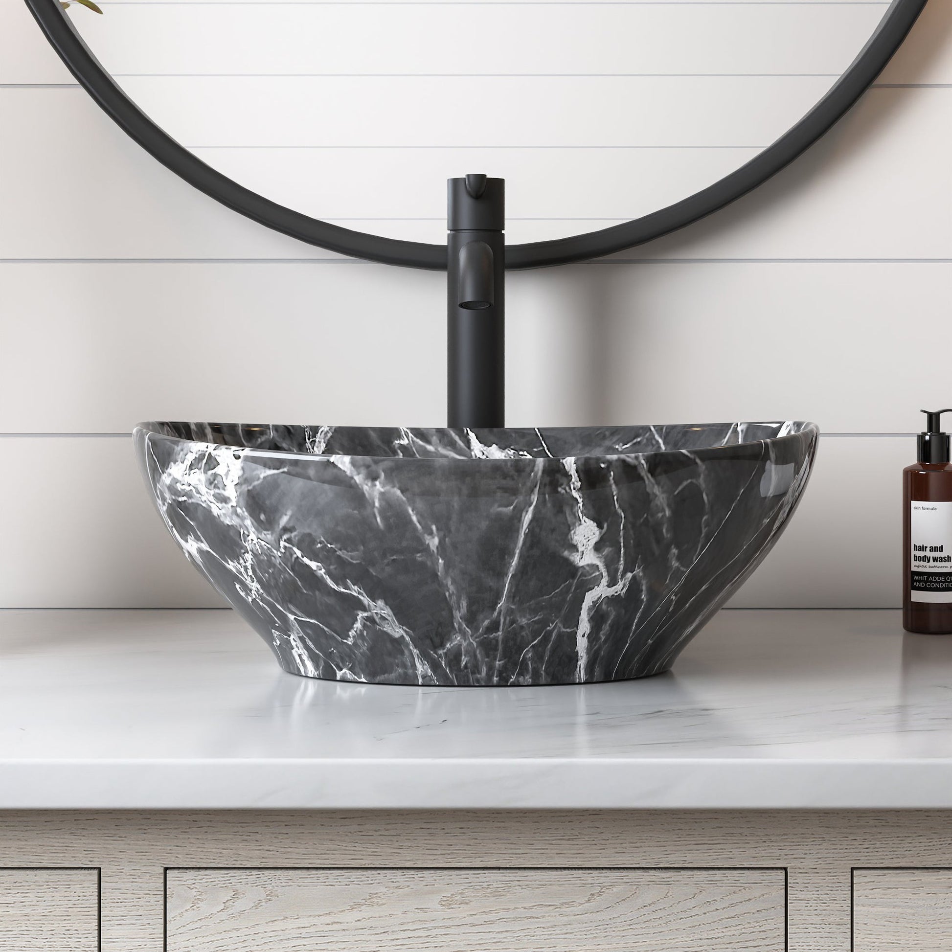 DeerValley Horizon 15" Oval Black Ceramic Vessel Bathroom Sink