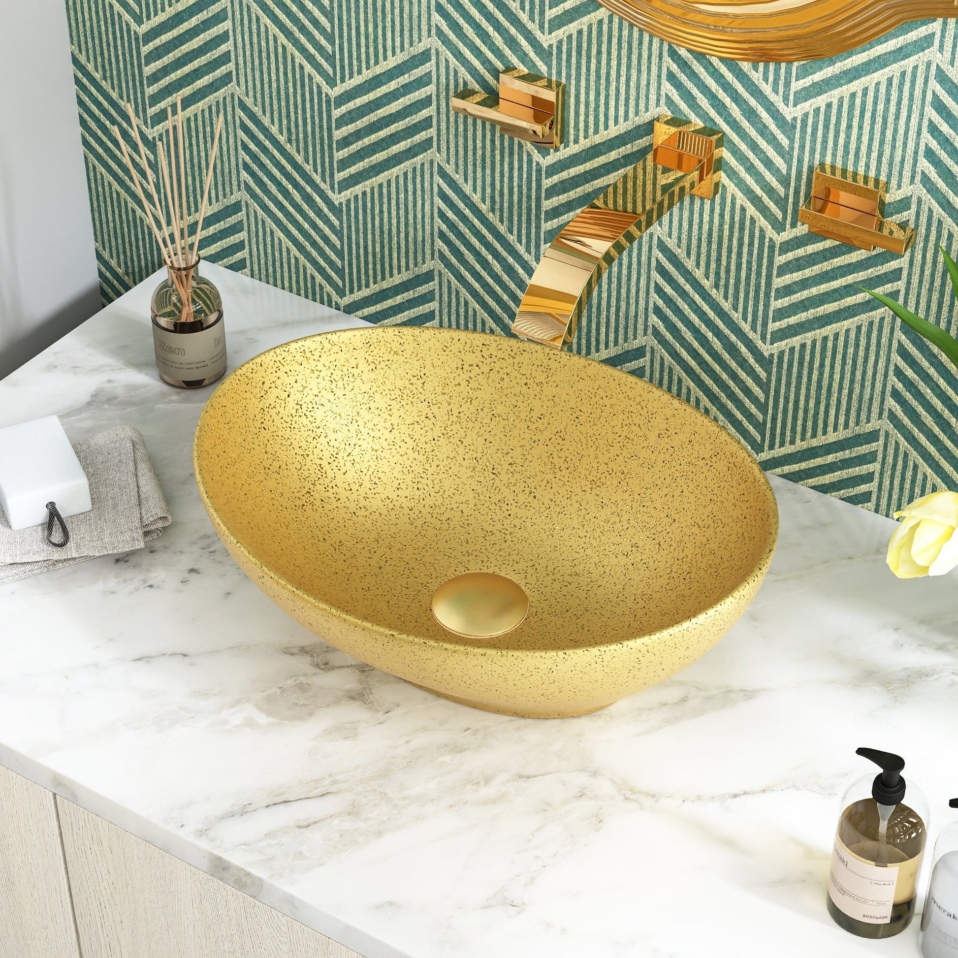 DeerValley Horizon 15" Oval Gold Ceramic Vessel Bathroom Sink