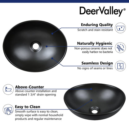 DeerValley Horizon 16" Oval Black Vessel Bathroom Sink