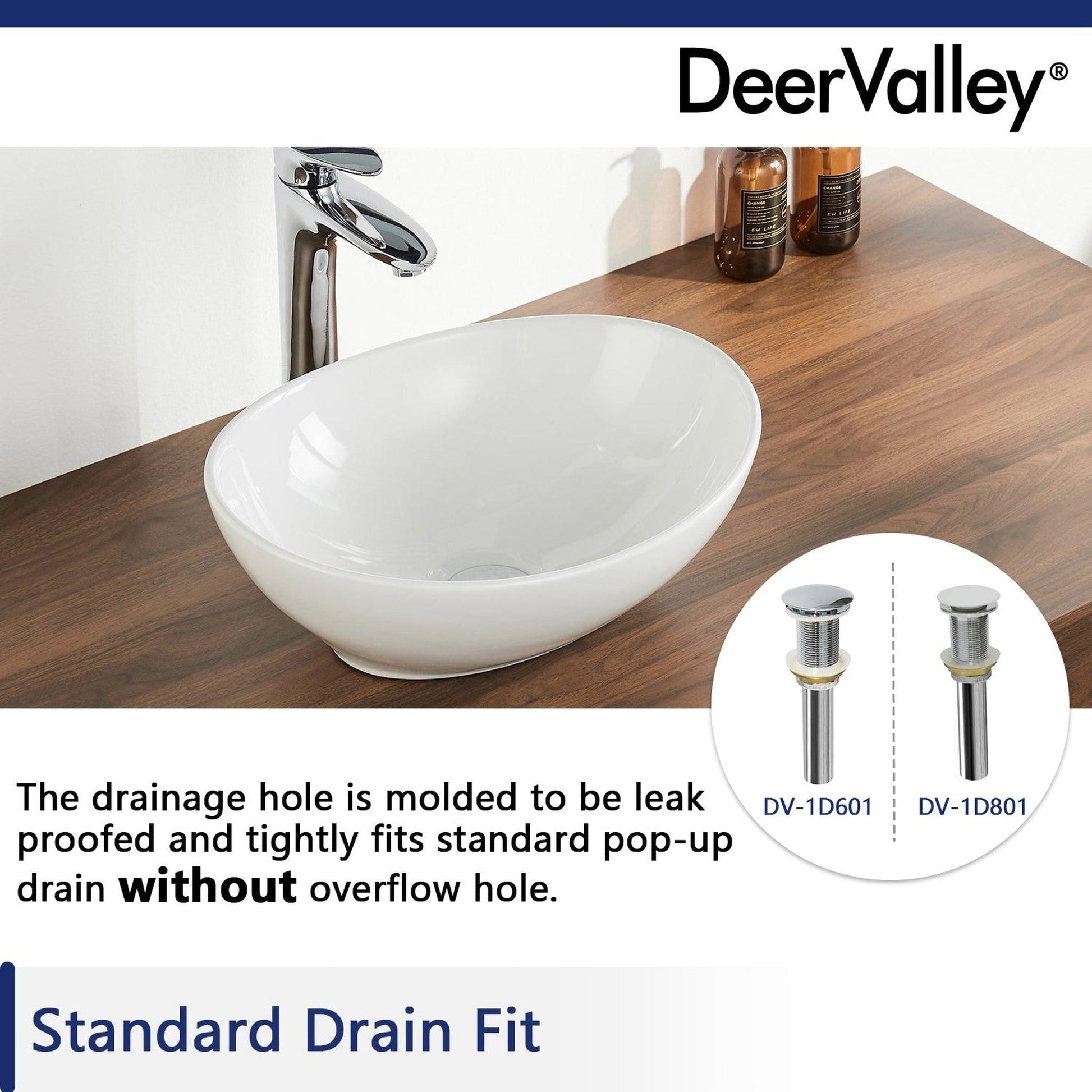 DeerValley DV-1V051 13" x 15.75" x 5.8" White Oval Ceramic Vessel Sink