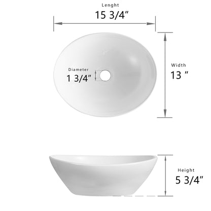 DeerValley DV-1V051 13" x 15.75" x 5.8" White Oval Ceramic Vessel Sink