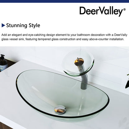 DeerValley Horizon 21" Oval Frosted Tempered Glass Bathroom Vessel Sink