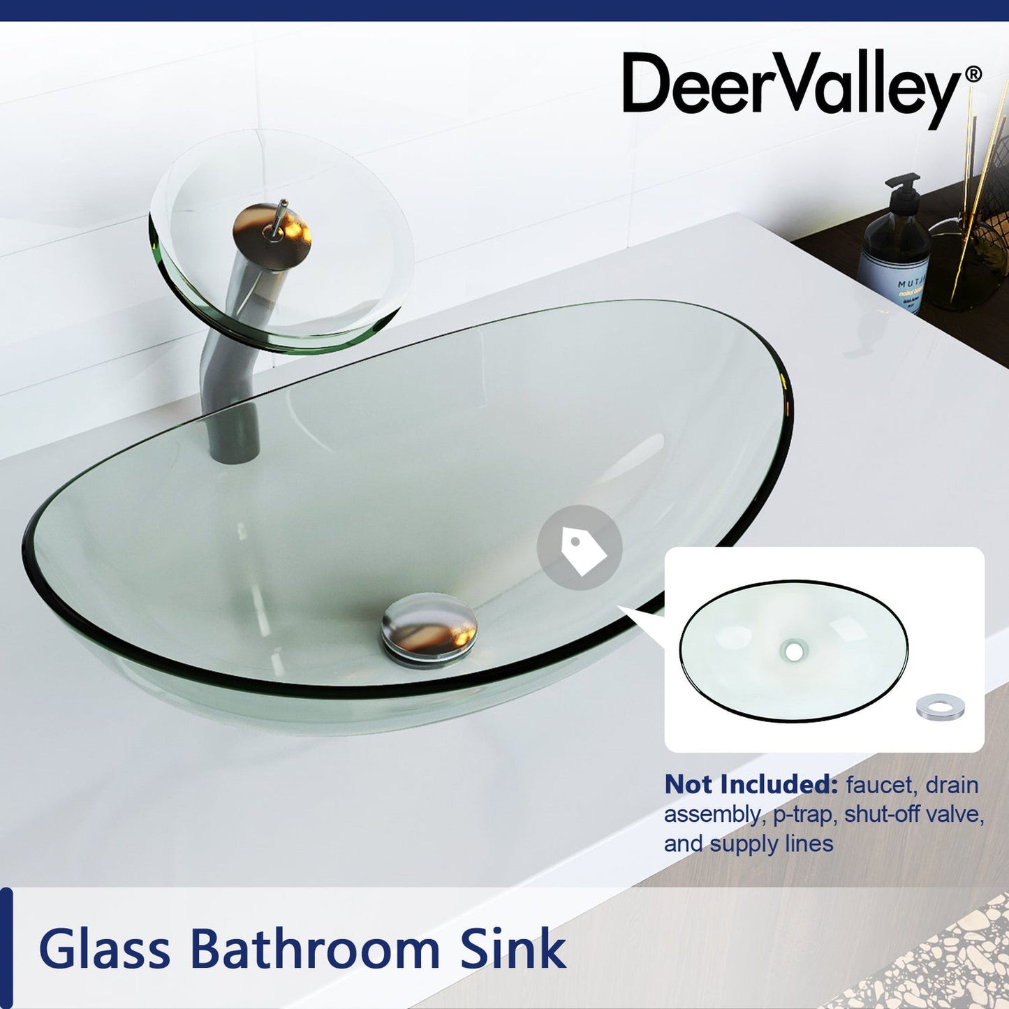 DeerValley Horizon 21" Oval Frosted Tempered Glass Bathroom Vessel Sink