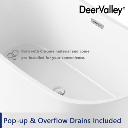 DeerValley Horizon 59" x 30" Oval White Freestanding Acrylic Bathtub