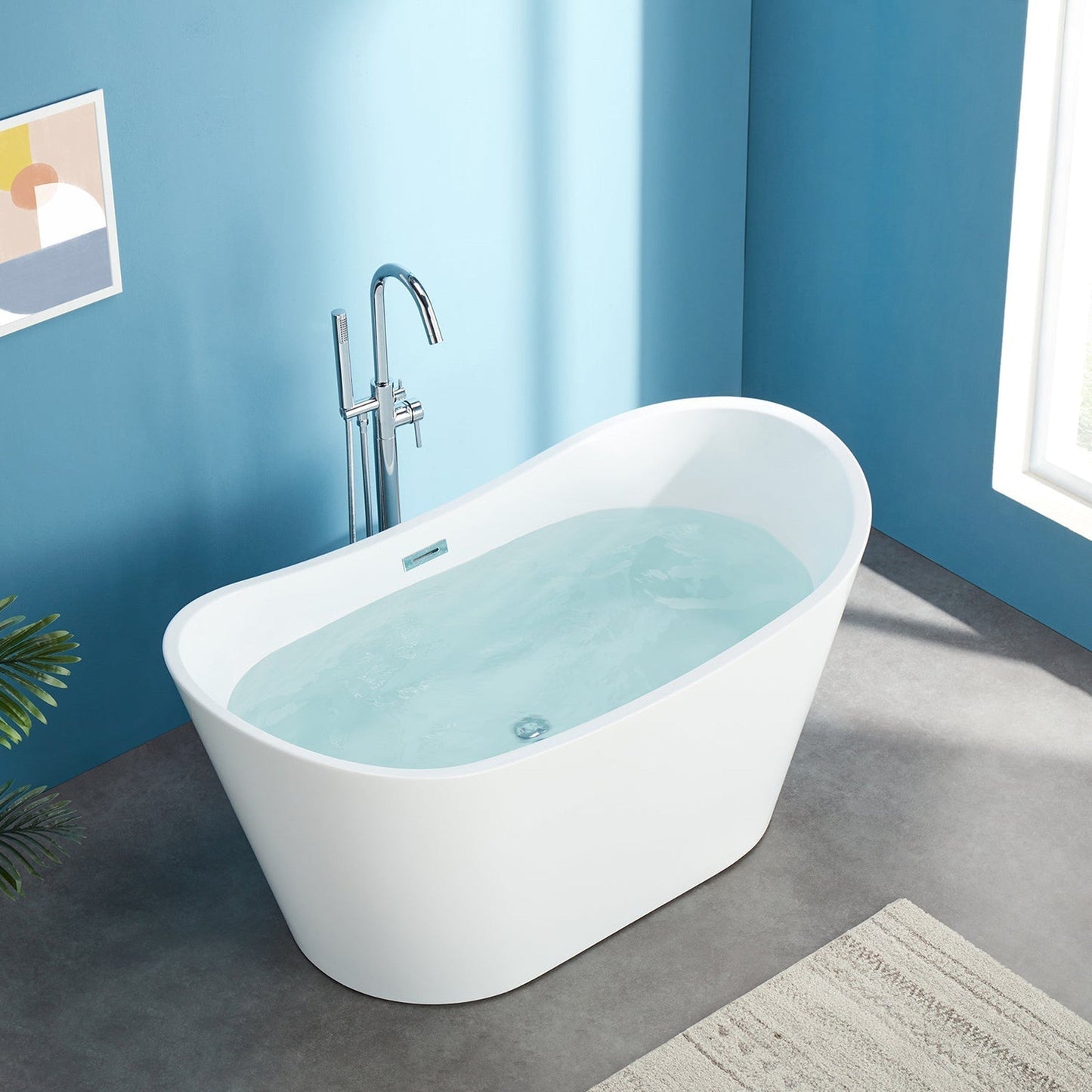 DeerValley Horizon 59" x 30" Oval White Freestanding Acrylic Bathtub