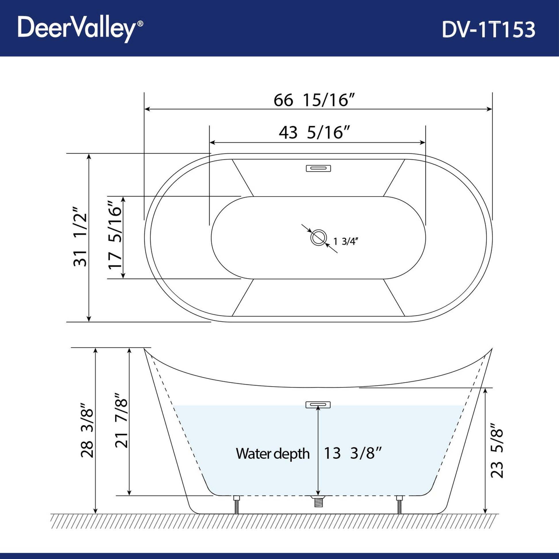 DeerValley Horizon 67" x 31" Freestanding Acrylic Bathtub