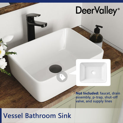DeerValley Liberty 12" Rectangular White Vessel Bathroom Sink