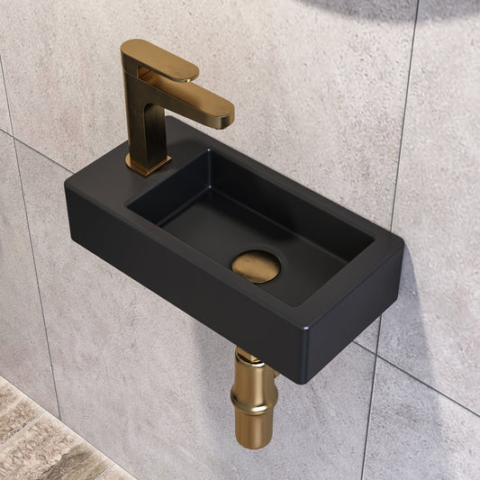 DeerValley Liberty 14" Rectangular Black Space-saving Wall-Mounted Bathroom Sink With Left Faucet Hole