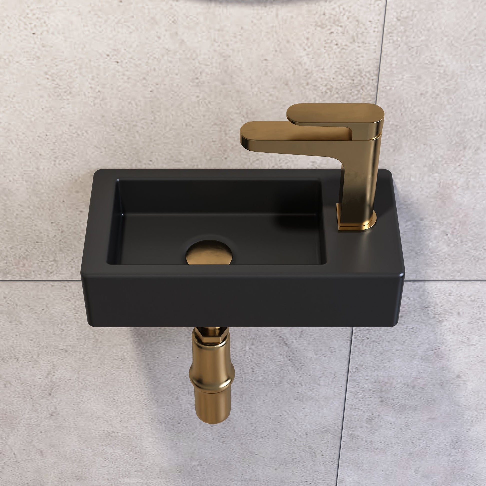 DeerValley Liberty 14" Rectangular Black Space-saving Wall-Mounted Bathroom Sink With Right Faucet Hole