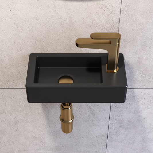 DeerValley Liberty 14" Rectangular Black Space-saving Wall-Mounted Bathroom Sink With Right Faucet Hole
