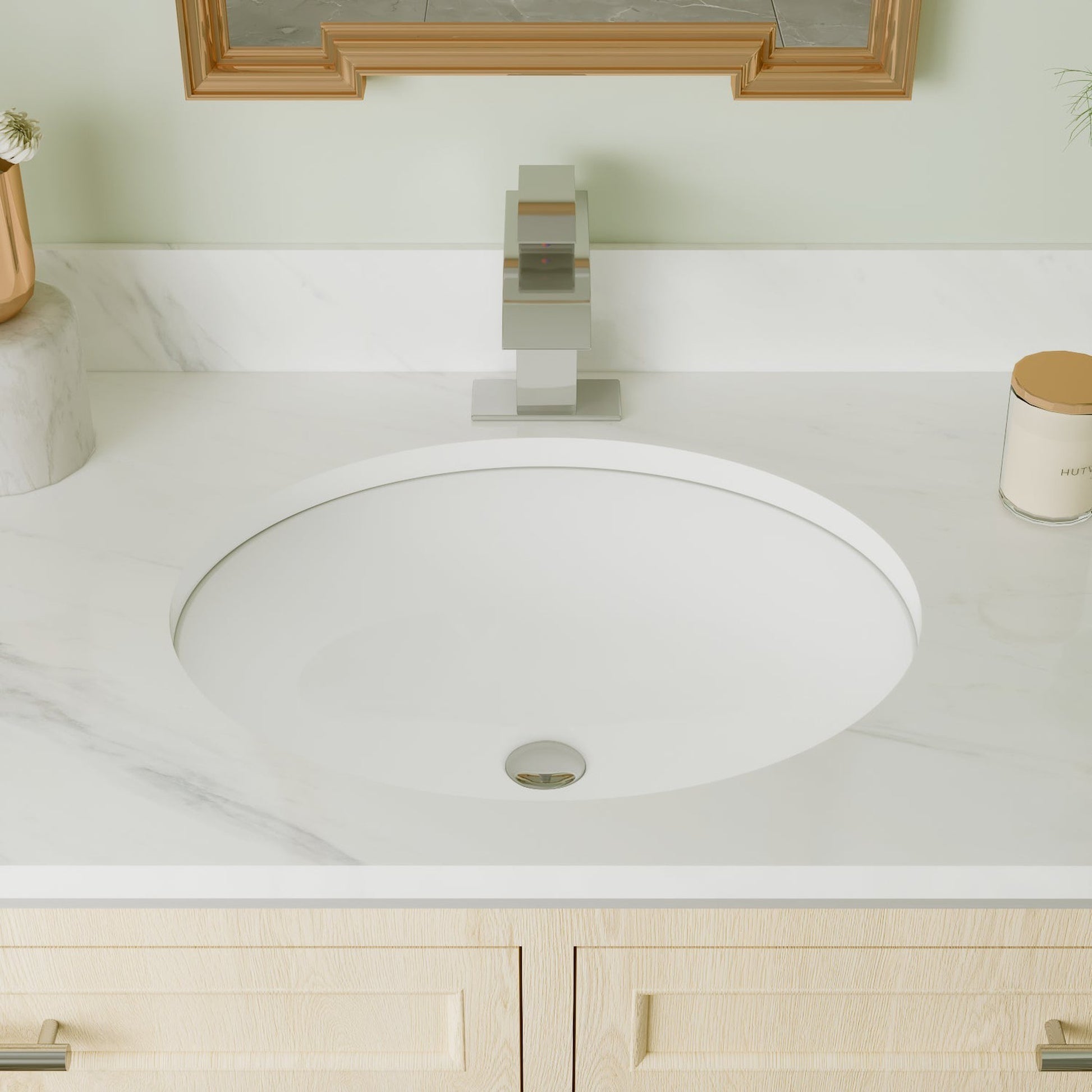 DeerValley Liberty 17" x 13" Oval White Undermount Bathroom Sink With Overflow Hole