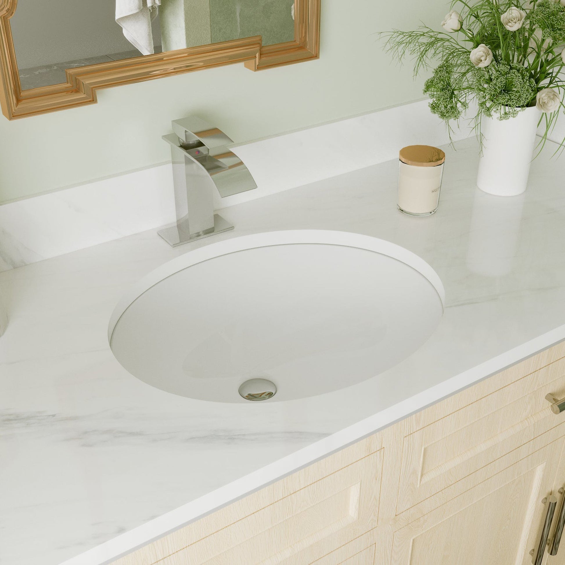 DeerValley Liberty 17" x 13" Oval White Undermount Bathroom Sink With Overflow Hole