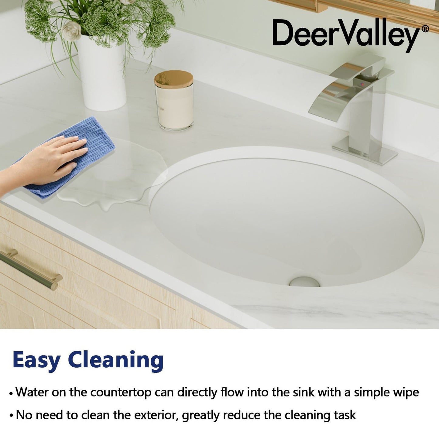 DeerValley Liberty 17" x 13" Oval White Undermount Bathroom Sink With Overflow Hole