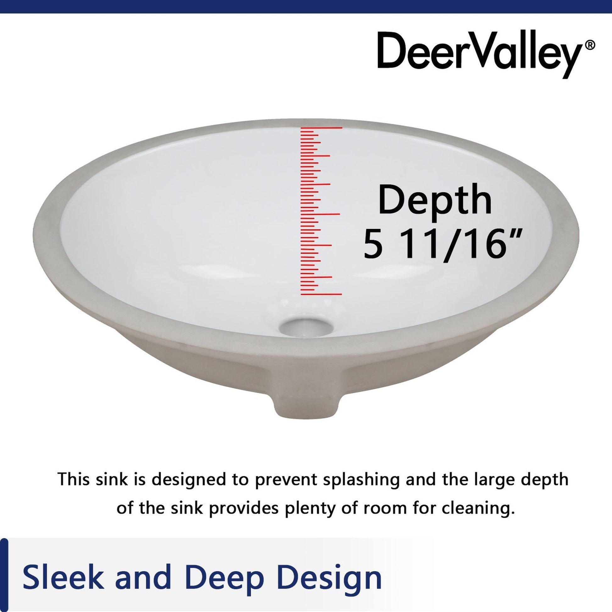 DeerValley Liberty 17" x 13" Oval White Undermount Bathroom Sink With Overflow Hole