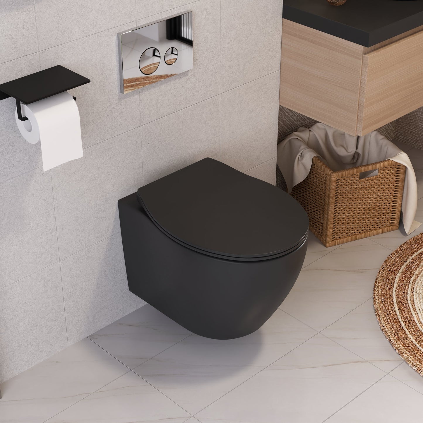 DeerValley Liberty 1.1/1.6GPF Dual-Flush Elongated Black Wall-Mounted Toilet