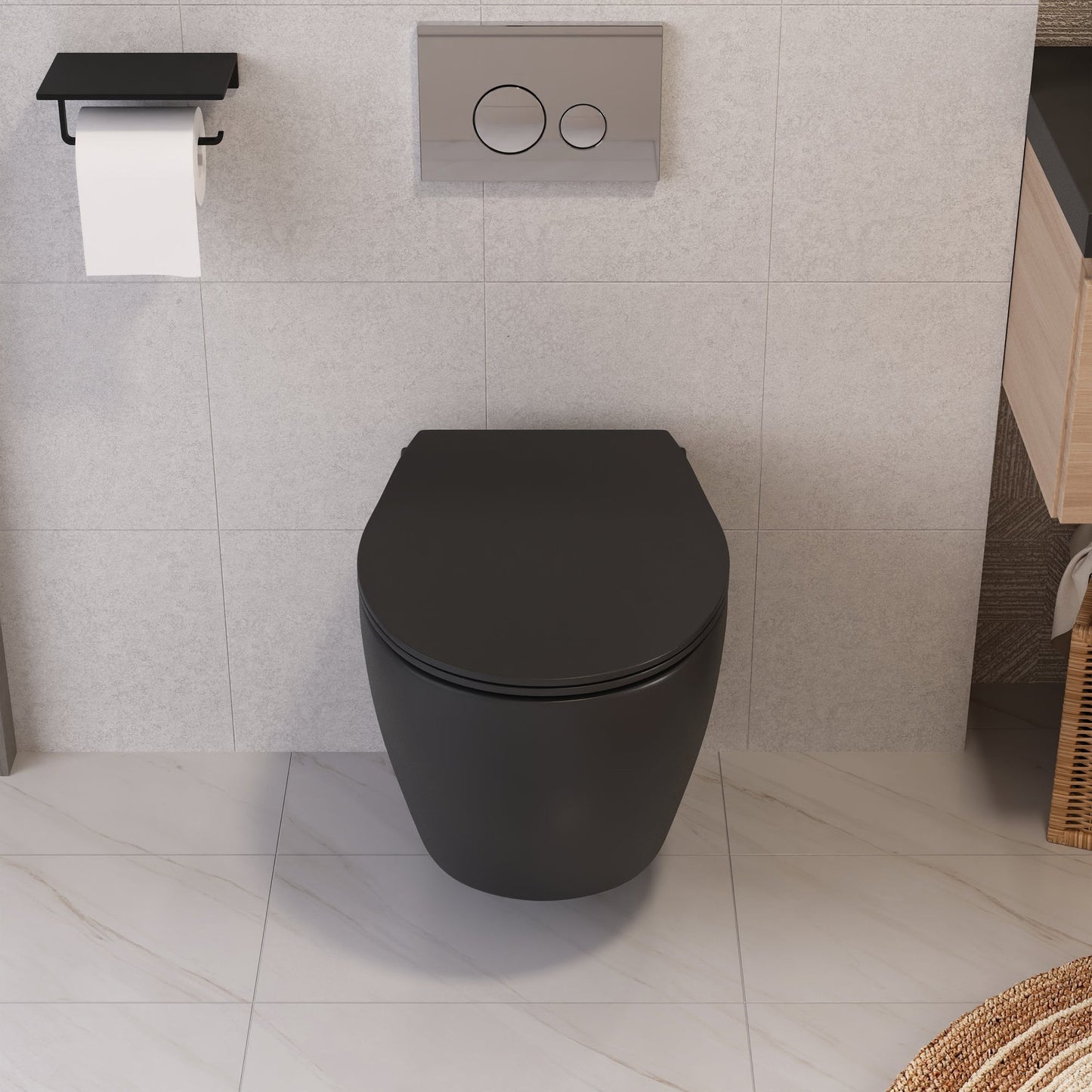 DeerValley Liberty 1.1/1.6GPF Dual-Flush Elongated Black Wall-Mounted Toilet With Concealed In-Wall Toilet Tank