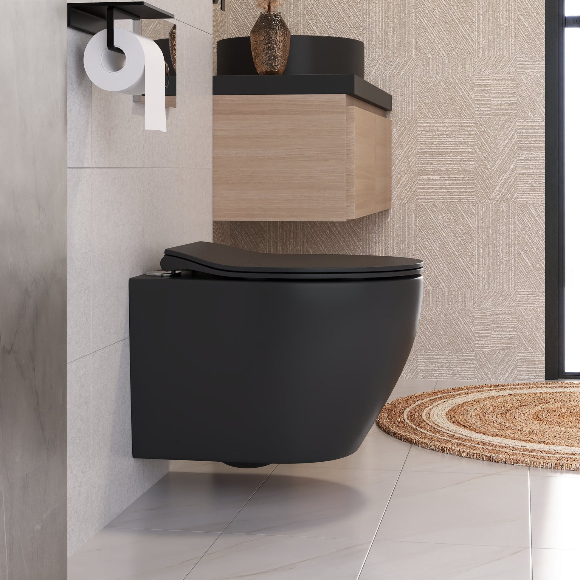 DeerValley Liberty 1.1/1.6GPF Dual-Flush Elongated Black Wall-Mounted Toilet With Concealed In-Wall Toilet Tank