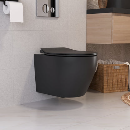 DeerValley Liberty 1.1/1.6GPF Dual-Flush Elongated Black Wall-Mounted Toilet With Concealed In-Wall Toilet Tank