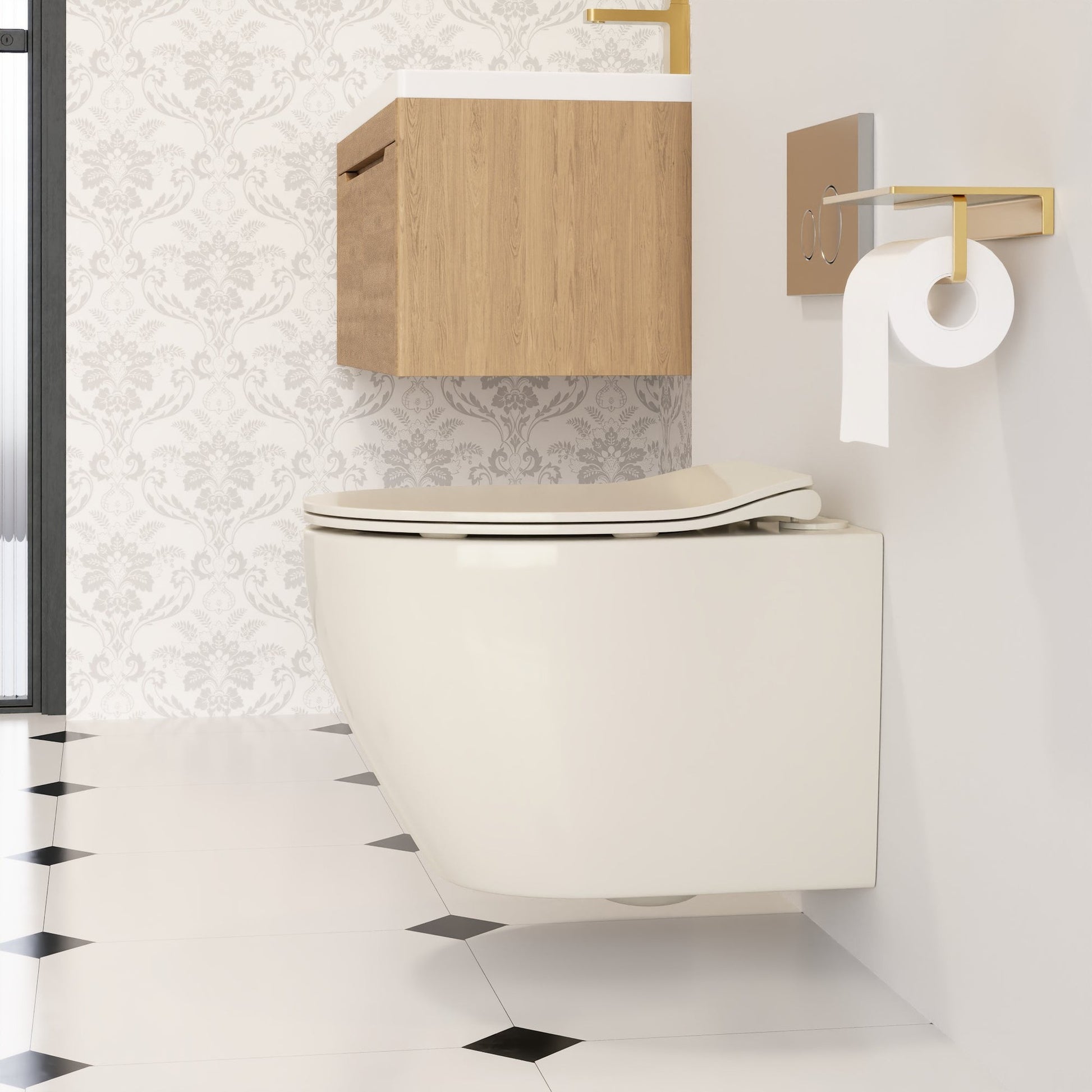 DeerValley Liberty 1.1/1.6GPF Dual-Flush Elongated Bone Wall-Mounted Toilet