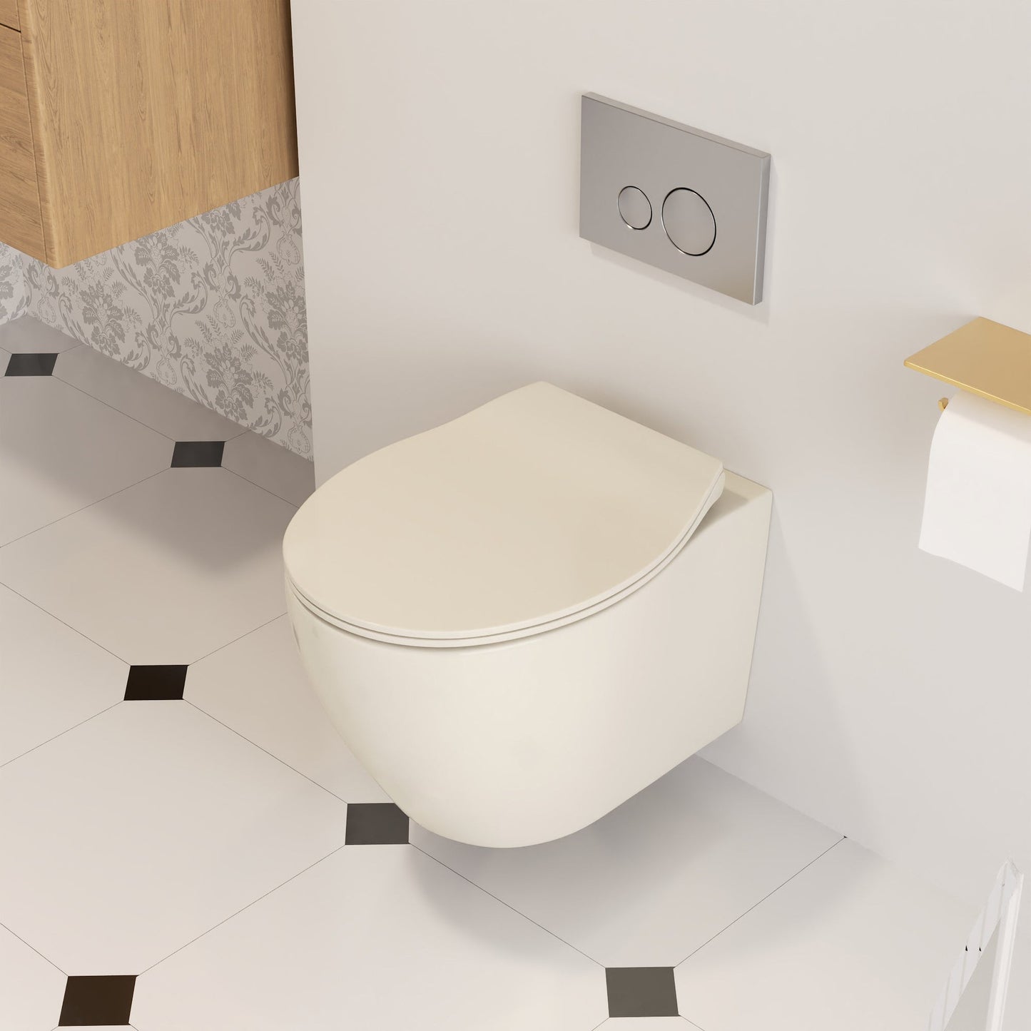 DeerValley Liberty 1.1/1.6GPF Dual-Flush Elongated Bone Wall-Mounted Toilet With Concealed In-Wall Toilet Tank