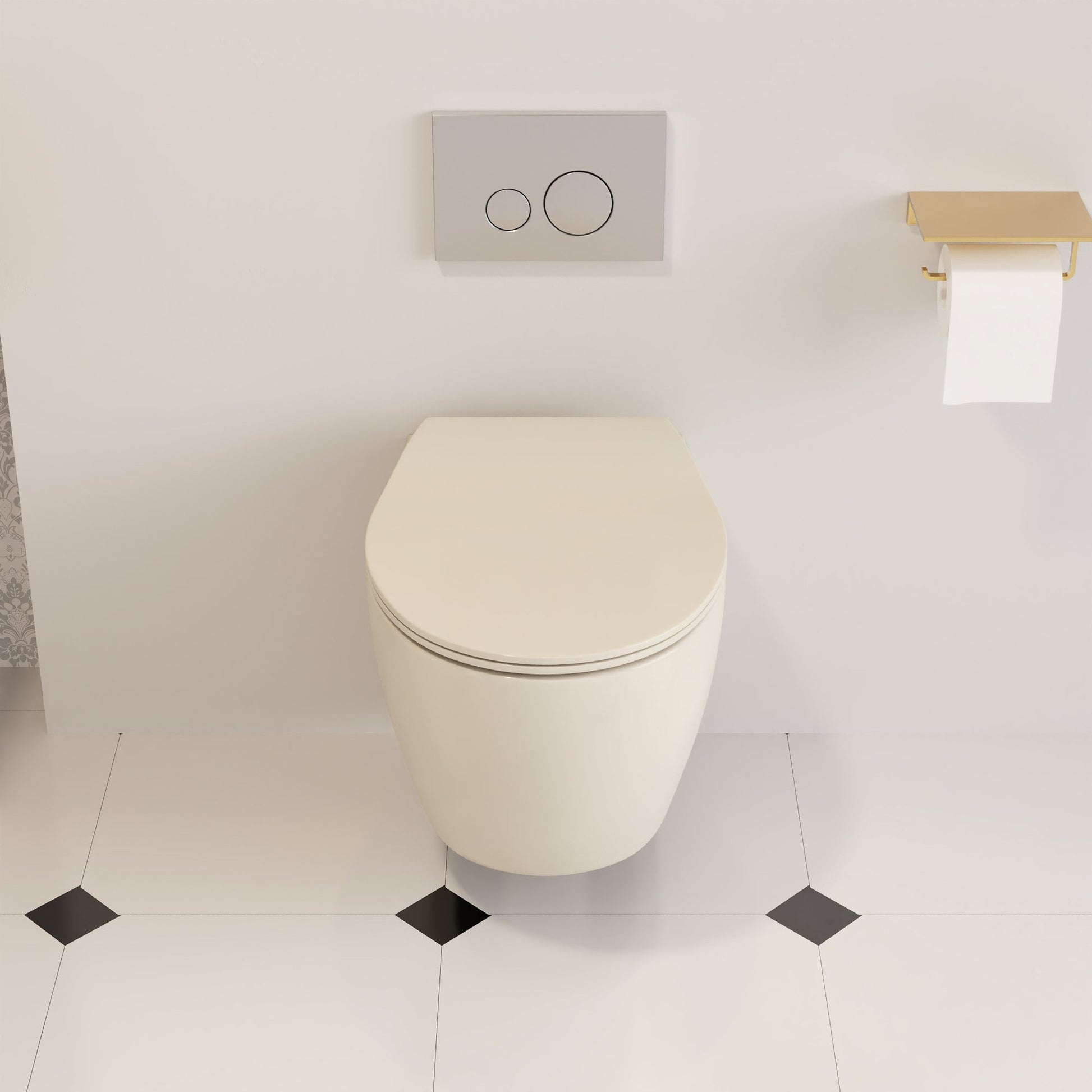 DeerValley Liberty 1.1/1.6GPF Dual-Flush Elongated Bone Wall-Mounted Toilet With Concealed In-Wall Toilet Tank