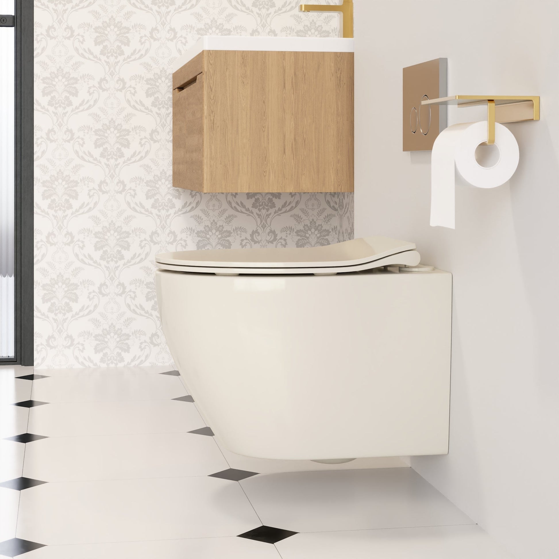 DeerValley Liberty 1.1/1.6GPF Dual-Flush Elongated Bone Wall-Mounted Toilet With Concealed In-Wall Toilet Tank